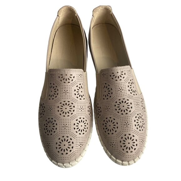 Miz Mooz Shoes - Miz Mooz 40 Size 9 Leather Slip On Mikah Shoes Taupe Neutral Tan Mosaic Floral